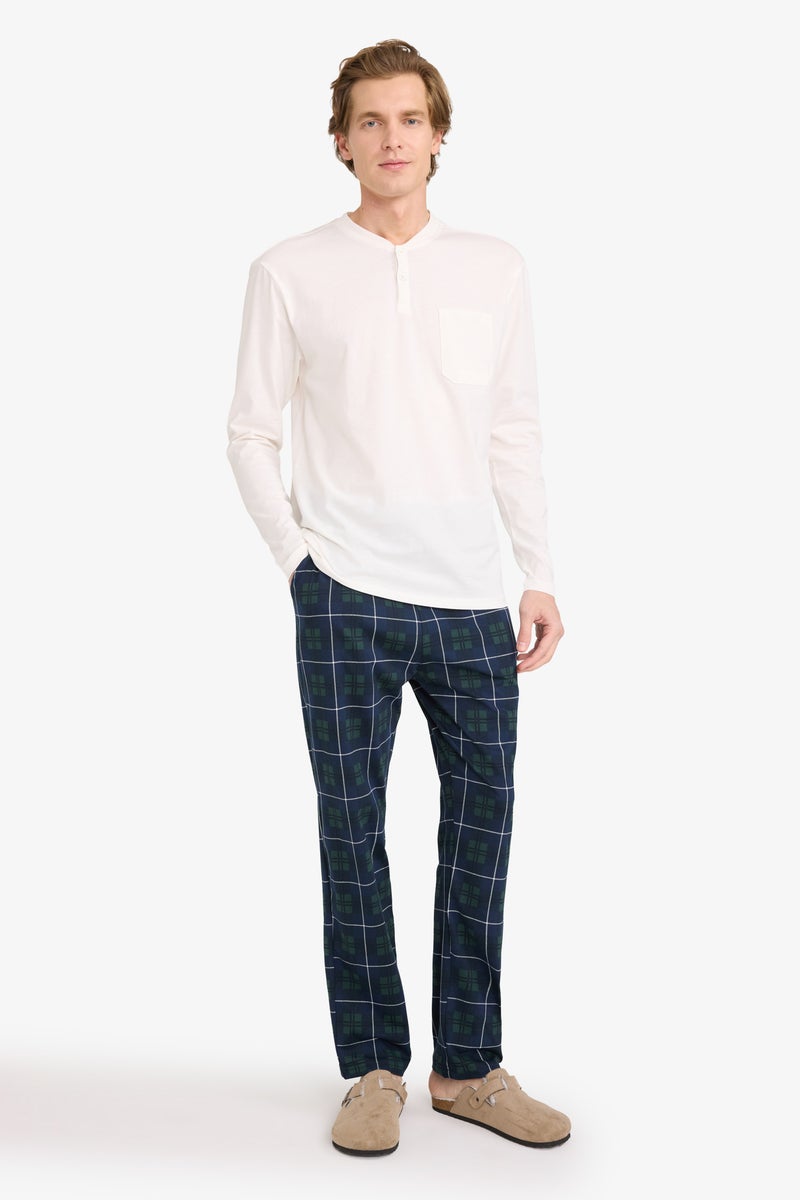 ديفاكتو طقم بيجاما قطن قصة عادية كم طويل - قطعتين - Image 1